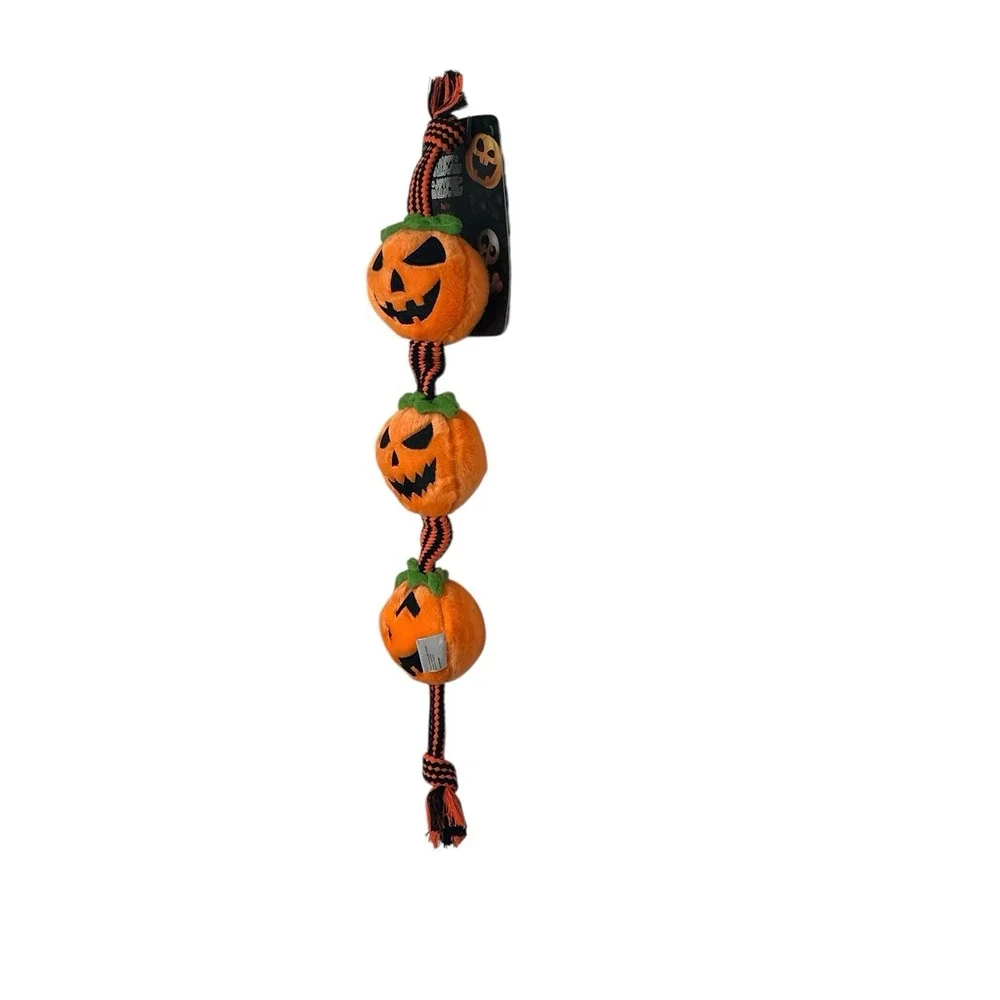 New afp All For Paws‎ Halloween Dog Toy Pumpkin with Rope Squeaker Push Outdoor